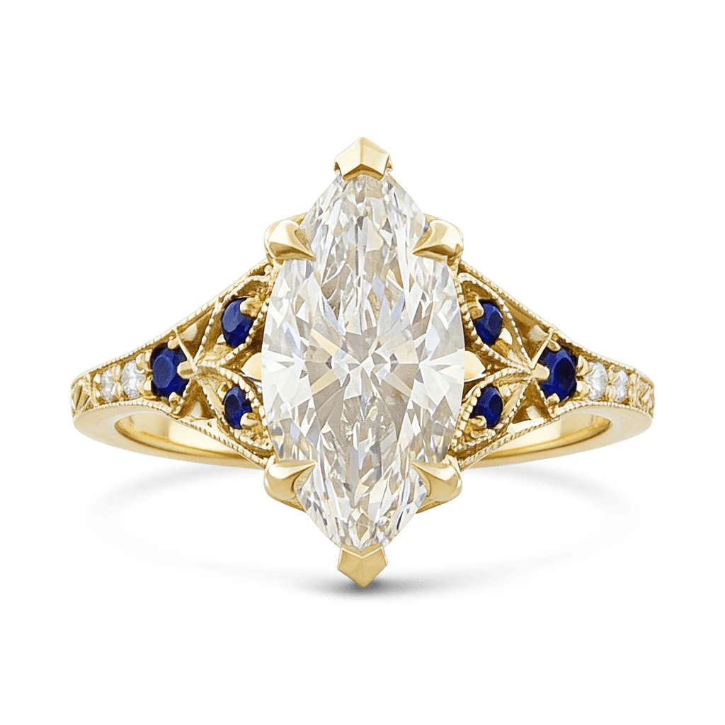 Gnoce Filigree Marquise-cut Engagement Ring Set_2