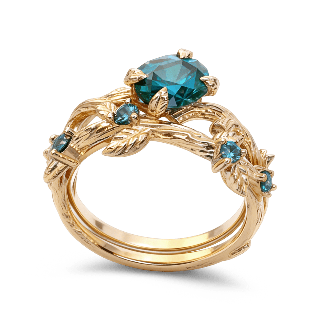 Gnoce Nature-Inspired Oval-cut Leaf Engagement Ring Set_4