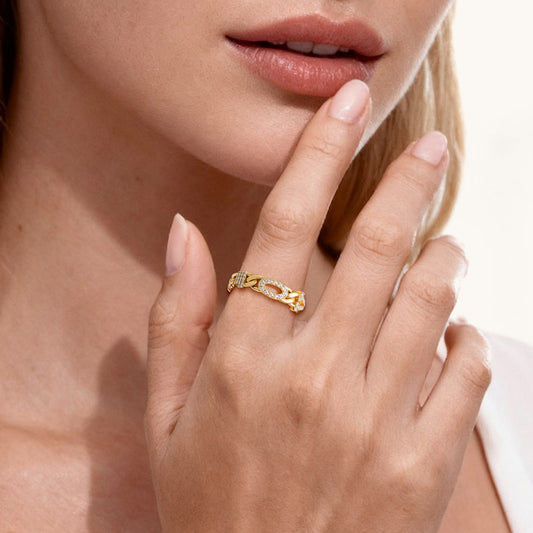 Gnoce Diamond Letter Curb Chain Ring with Custom Birthstone Friendship Jewelry_2