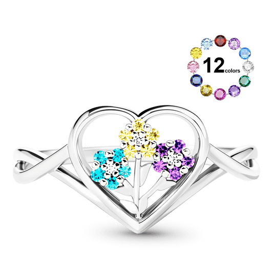 Gnoce Birthstones Flower Heart Ring Personalized Family Jewelry_1