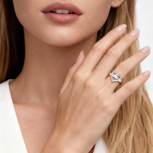 Gnoce Personalized Birthstone Heart Ring with Up to 3 Names_2