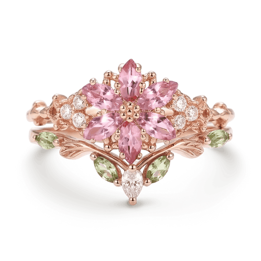 Gnoce Nature-Inspired Flower Pink Engagement Ring Set_1