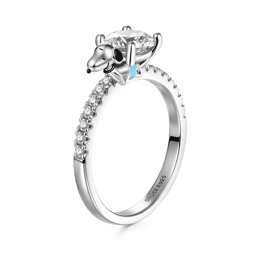 Gnoce Peanuts Snoopy Carrying Moissanite Round Cut Ring_1