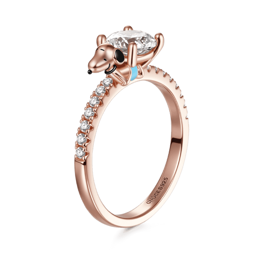 Gnoce Peanuts Snoopy Carrying Moissanite Round Cut Ring_1