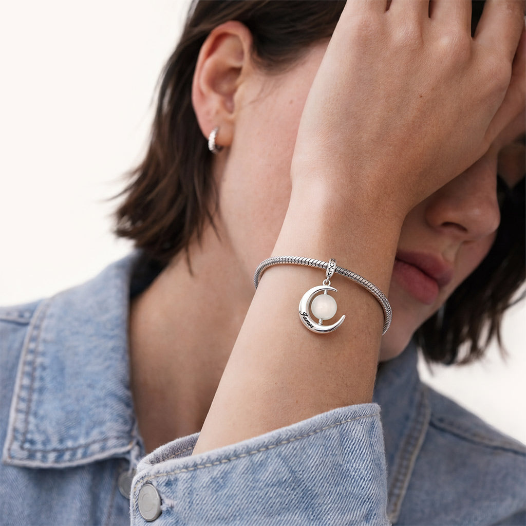 Gnoce Moon Engravable Charm Platinum-plated Silver Blend_5