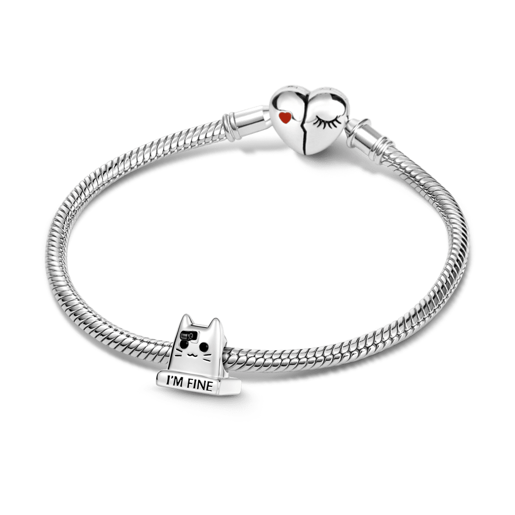 Gnoce Cat Knife Engravable Charm Platinum-plated Silver Blend_3
