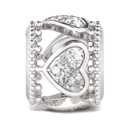 Gnoce "One Love, One Heart, One Destiny" 925 Sterling Silver White Crystal Heart Charm Best Gift for Her_1