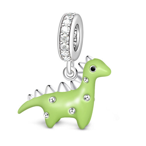 Gnoce "You are Delicious" 925 Sterling Silver Green Enamelled Dinosaur Pendant Charm_1