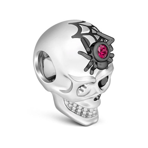 Gnoce "You Are My Everything" 925 Sterling Silver Skull with Garnet and Black Stones Bead Charm_2