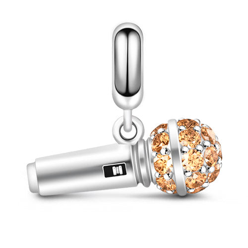 Gnoce "Singing in Life" Mini Microphone with Champagne Stones Paved on the Showcases 925 Sterling Silver Pendant Locket for Bracelet/Necklace_1