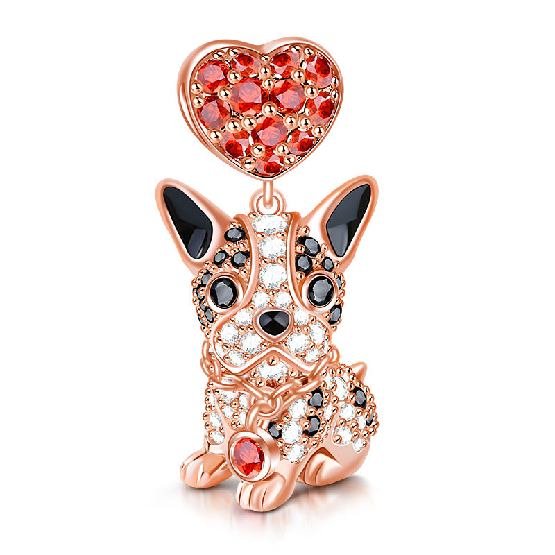 Gnoce "Love My Bulldog" Dog Charm Pendant Sterling Silver 18k Rose Gold Plated With Czs_1