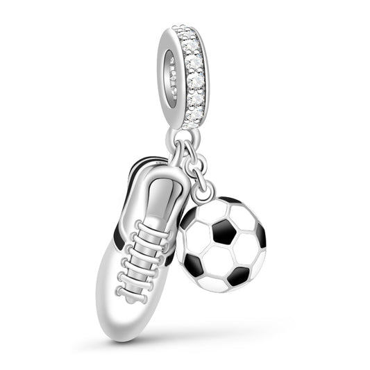 Gnoce "Crazy For World Cup Series" 925 Sterling Silver Sneaker & Black and White Enamel Soccer Pendant Fit Bracelet and Necklace_1