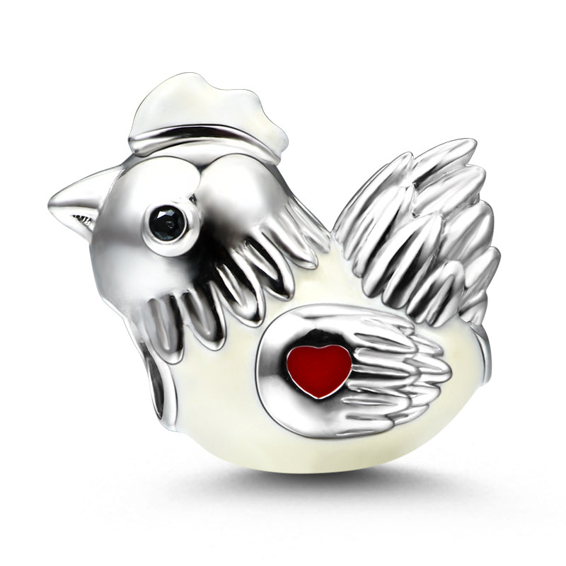 Gnoce "Diligent and Hard Working" 925 Sterling Silver Chicken Charm Bead_1