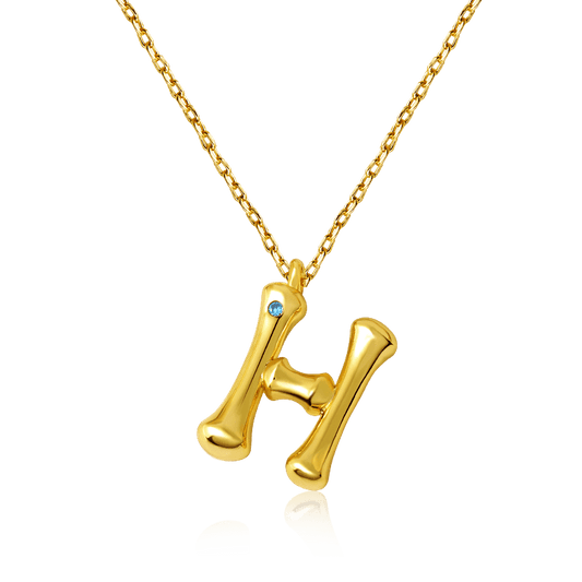 Letter H Pendant Bamboo Initial Necklace Adjustable Chain Length 18k Gold Plated 925 Sterling Silver_1