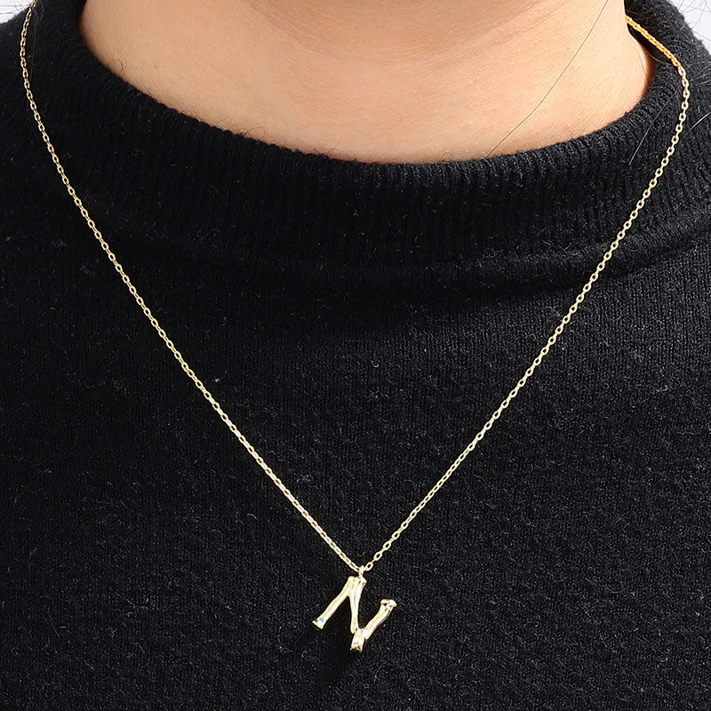 Letter N Pendant Bamboo Initial Necklace Adjustable Chain Length 18k Gold Plated 925 Sterling Silver_4