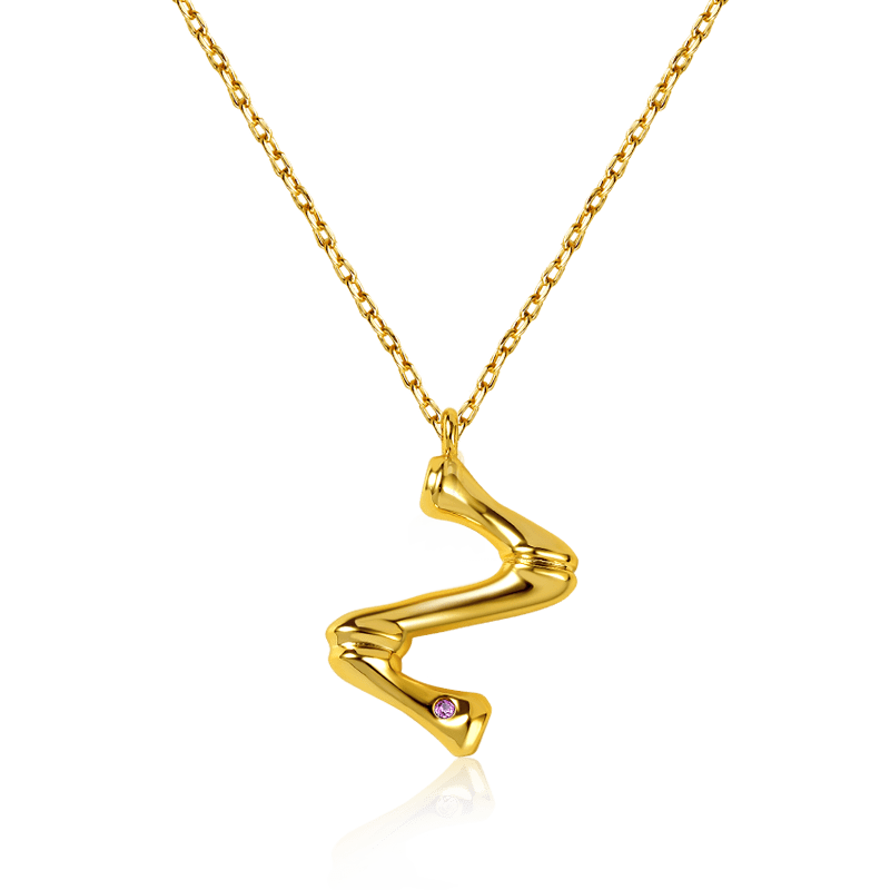 Letter Z Pendant Bamboo Initial Necklace Adjustable Chain Length 18k Gold Plated 925 Sterling Silver_1