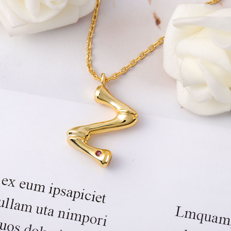 Letter Z Pendant Bamboo Initial Necklace Adjustable Chain Length 18k Gold Plated 925 Sterling Silver_3