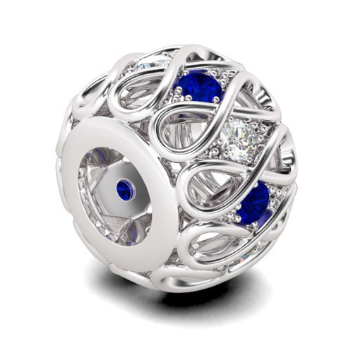 Gnoce "Infinity Hope" 925 Sterling Silver Blue-and-white Clear Crystals Hollow Bead Charms_2