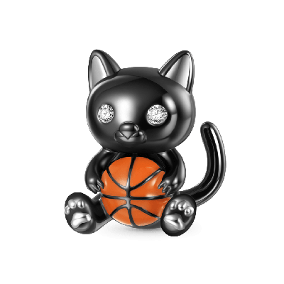 Charm Gato Negro Abrazando Baloncesto