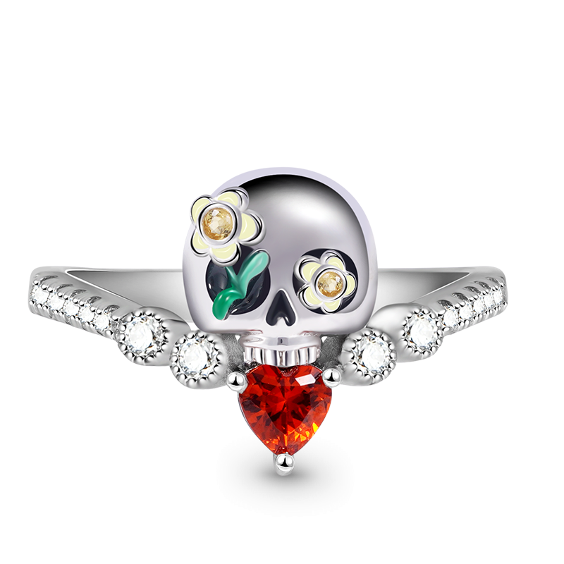Anillo en V Con Forma de Calavera