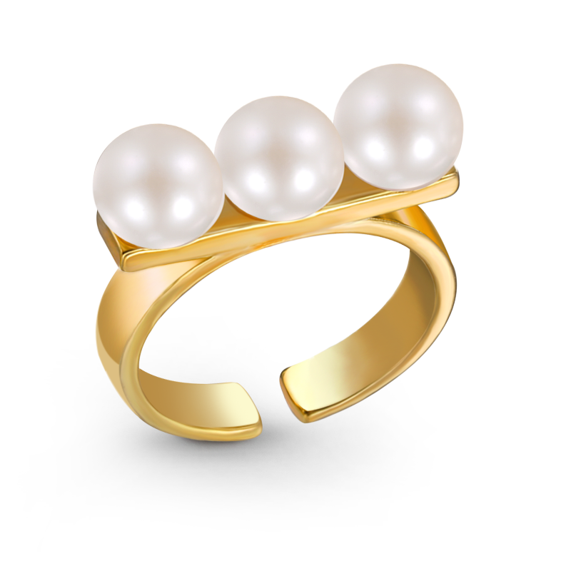 Anillo Ajustable con Tres Perlas