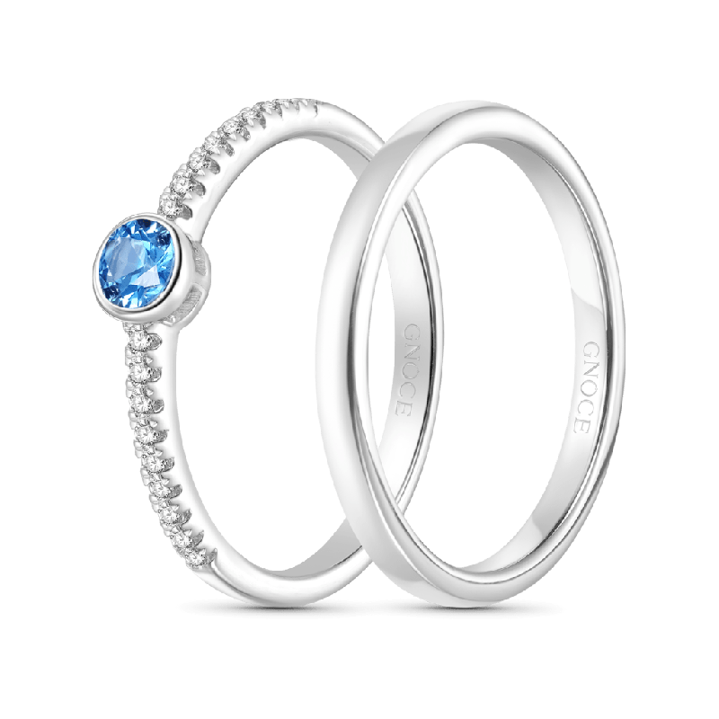 Juego De Anillos Apilables De Aguamarina