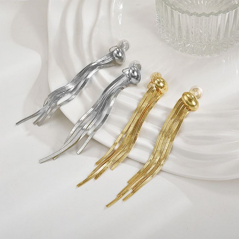 Clips de Oreja Largos de Metal con Borla