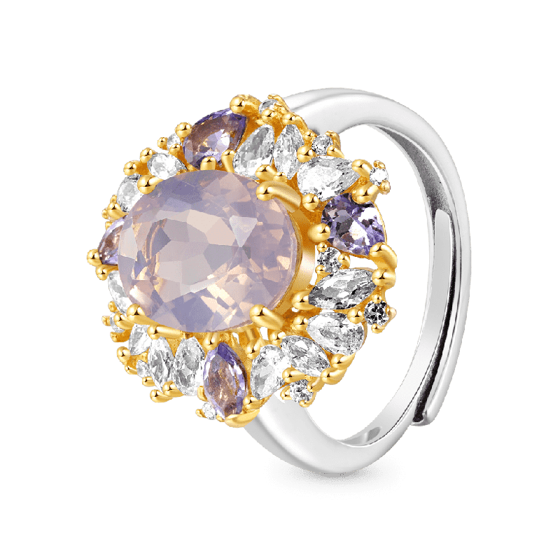Anillo Amatista Talla Oval Lavanda