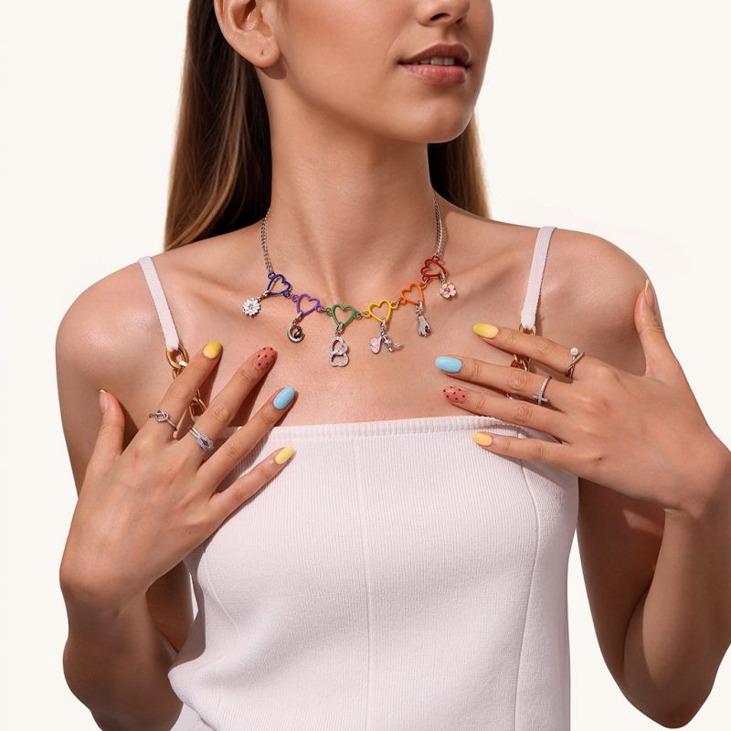 Collar Cadena de Eslabones de Corazón de Colores
