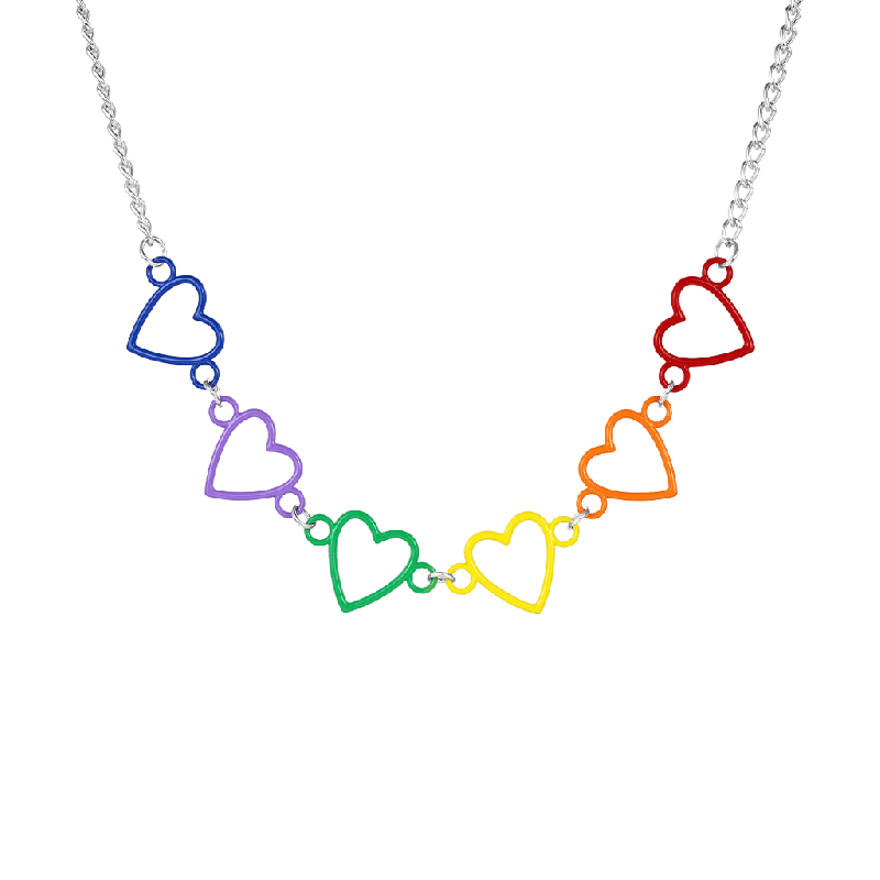 Collar Cadena de Eslabones de Corazón de Colores