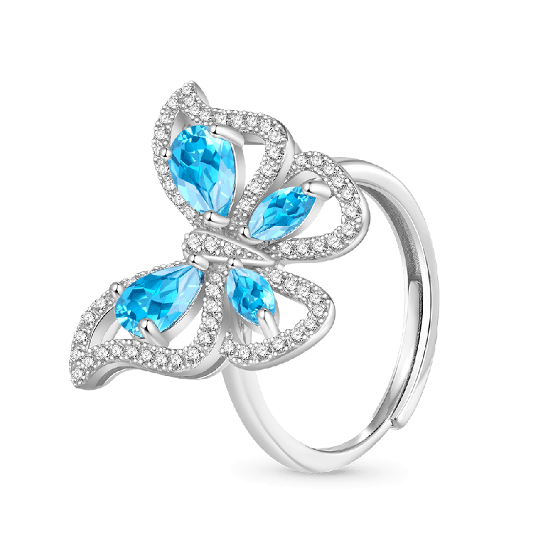 Anillo Mariposa Topacio Azul