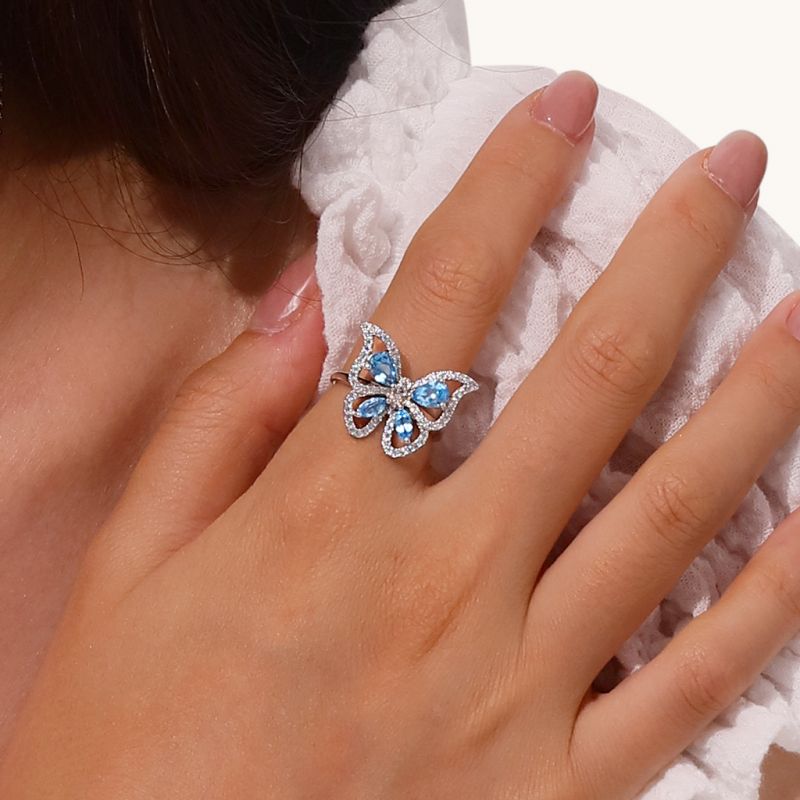 Anillo Mariposa Topacio Azul