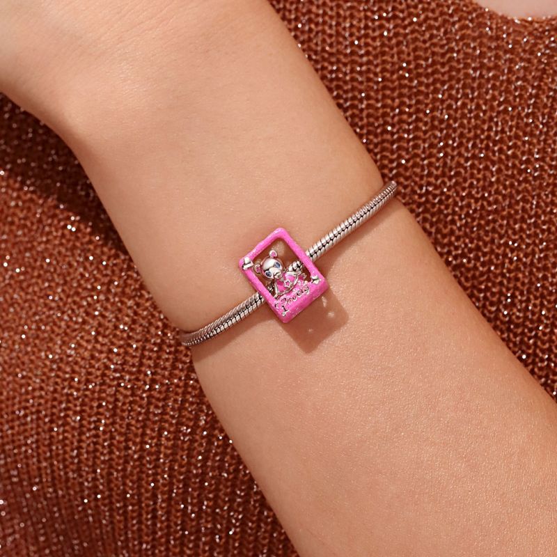 Charm Doble Capa Oso Rosa Barbie