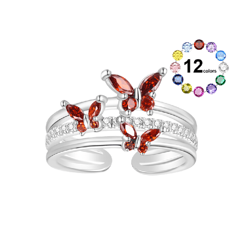 Anillo Abierto Mariposa Piedra de Nacimiento