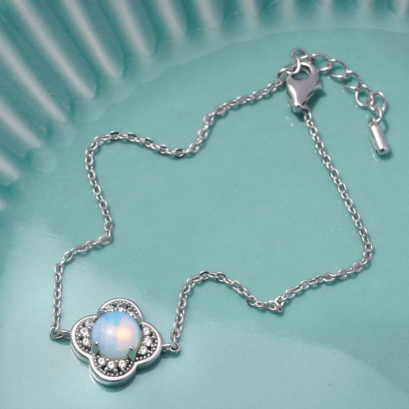 Pulsera Trébol Cuatro Hojas Piedra de Luna