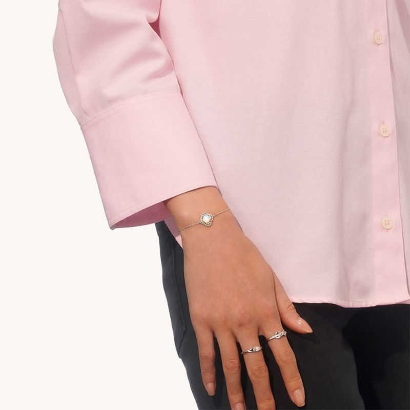 Pulsera Trébol Cuatro Hojas Piedra de Luna