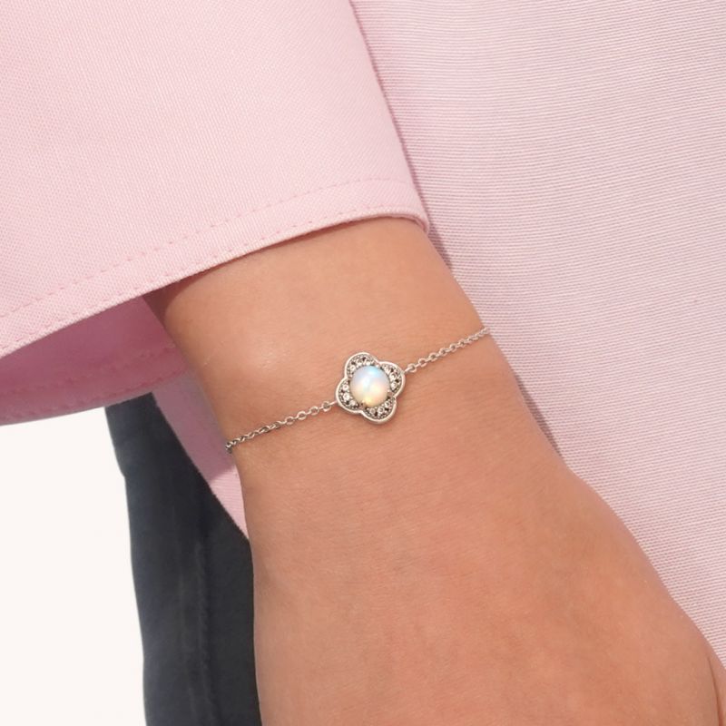Pulsera Trébol Cuatro Hojas Piedra de Luna