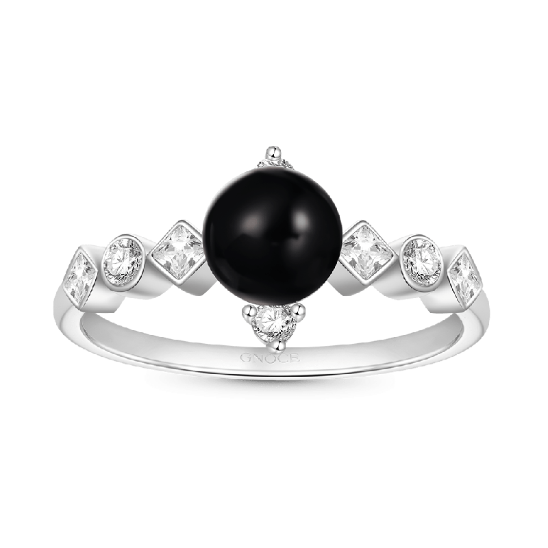 Anillo de Diamantes Perla Negra Oscura