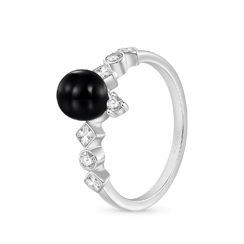 Anillo de Diamantes Perla Negra Oscura
