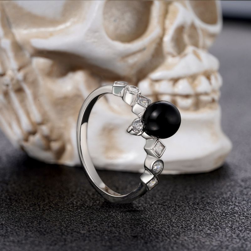 Anillo de Diamantes Perla Negra Oscura