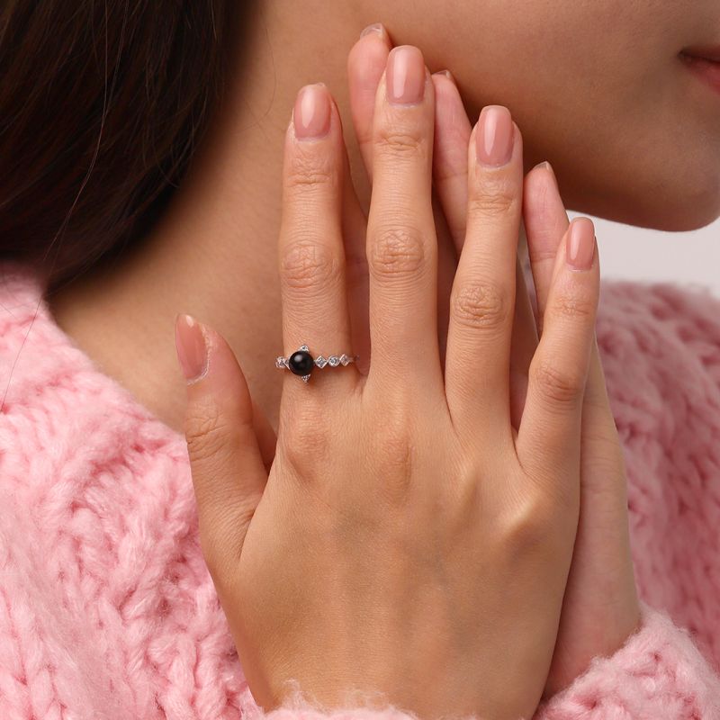 Anillo de Diamantes Perla Negra Oscura