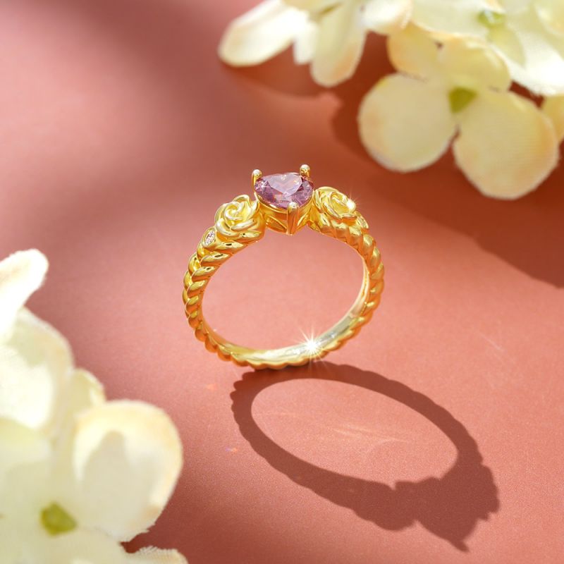 Anillo de Compromiso Corazón Rosa Flor
