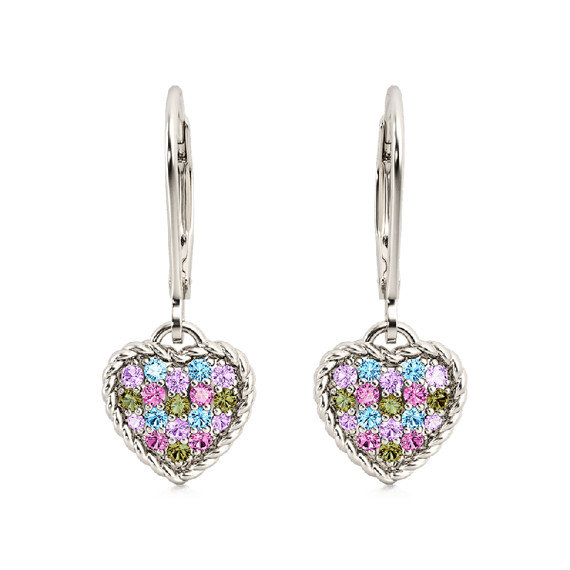 Pendientes Corazón con Gemas de Colores