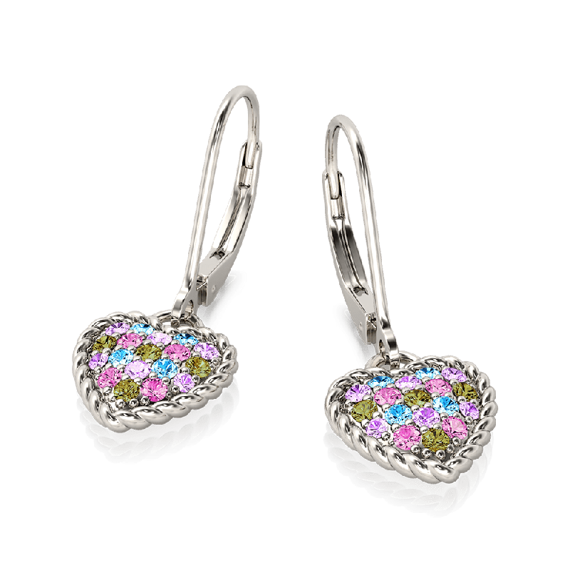 Pendientes Corazón con Gemas de Colores