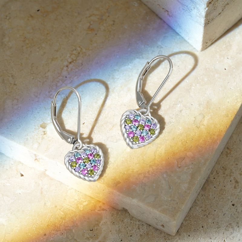 Pendientes Corazón con Gemas de Colores