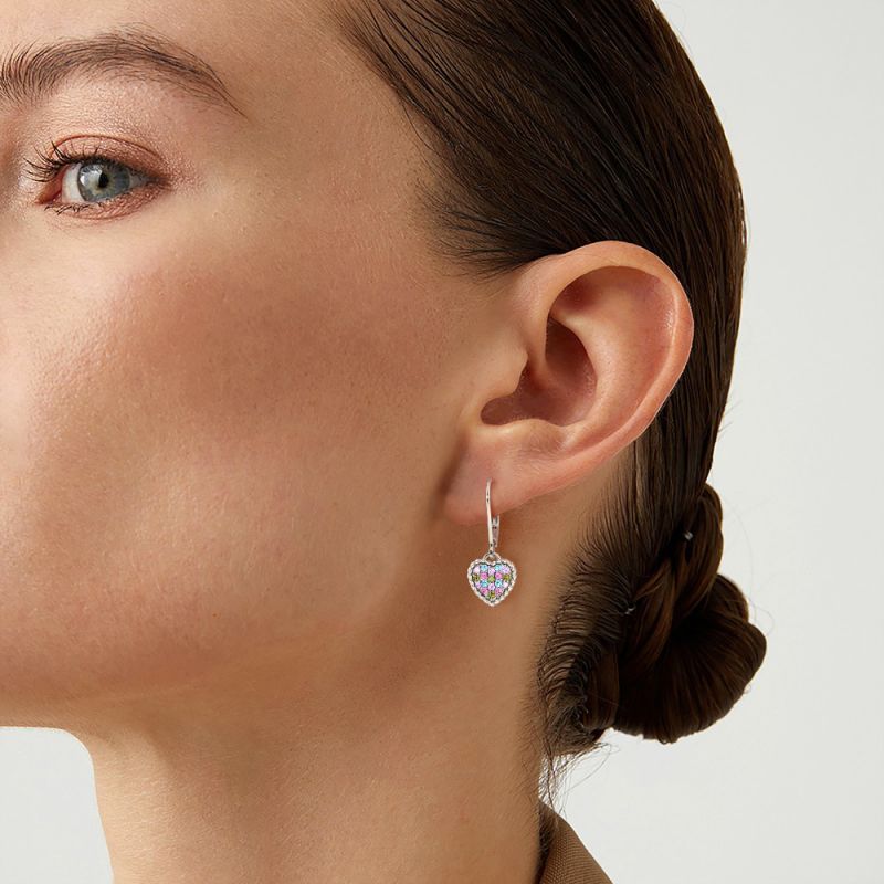 Pendientes Corazón con Gemas de Colores