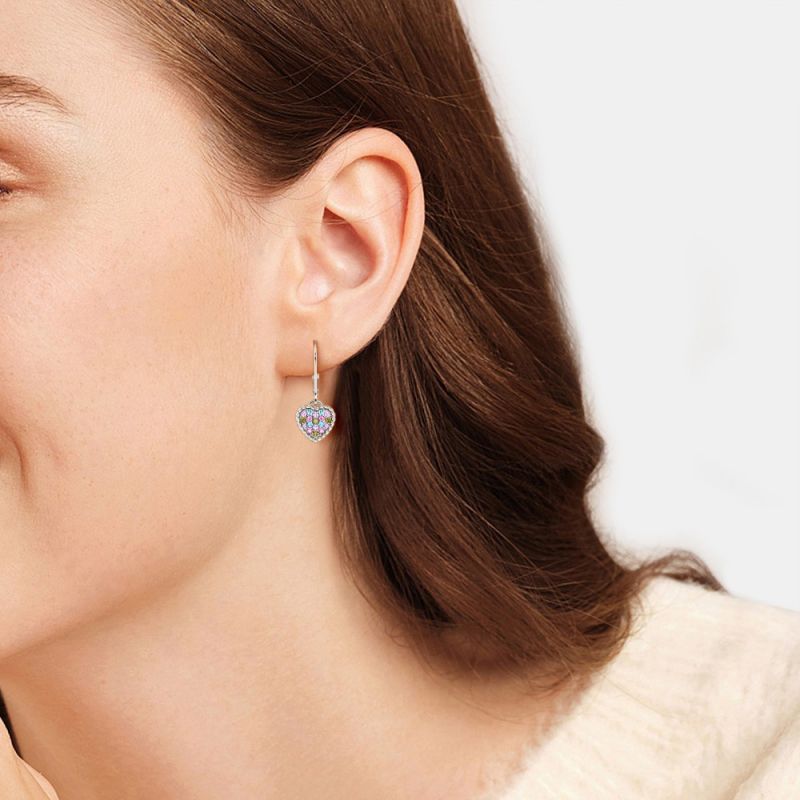 Pendientes Corazón con Gemas de Colores