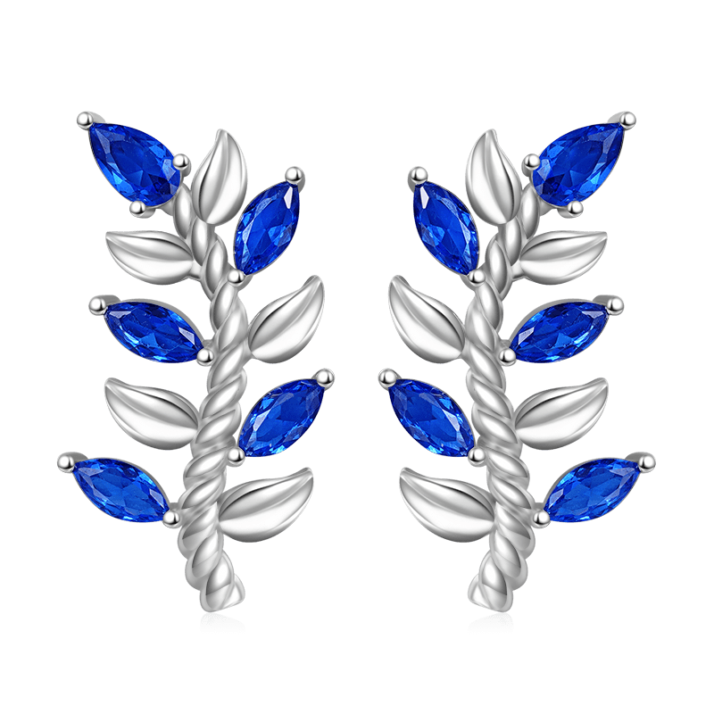 Pendientes Hoja y Tallo Gemas Azules