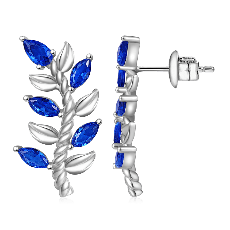 Pendientes Hoja y Tallo Gemas Azules