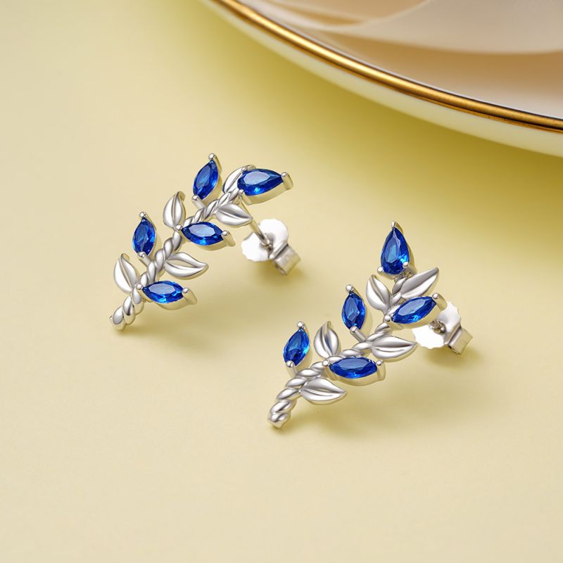 Pendientes Hoja y Tallo Gemas Azules